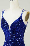 Slire Royal Blue Sequins Kort Homecoming kjole med Criss Cross Back