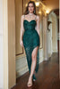 Load image into Gallery viewer, Sheath Spaghetti stropper mørkegrønne paljetter Prom kjole med Split Front