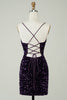 Load image into Gallery viewer, Sparkly Purple Sequins Backless Tight Short Homecoming Dress med Slit