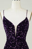 Load image into Gallery viewer, Sparkly Purple Sequins Backless Tight Short Homecoming Dress med Slit