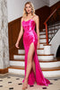 Load image into Gallery viewer, Stunning Mermaid Spaghetti stropper Fuchsia korsett Prom kjole med delt front