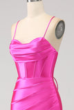 Stunning Mermaid Spaghetti stropper Fuchsia korsett Prom kjole med delt front