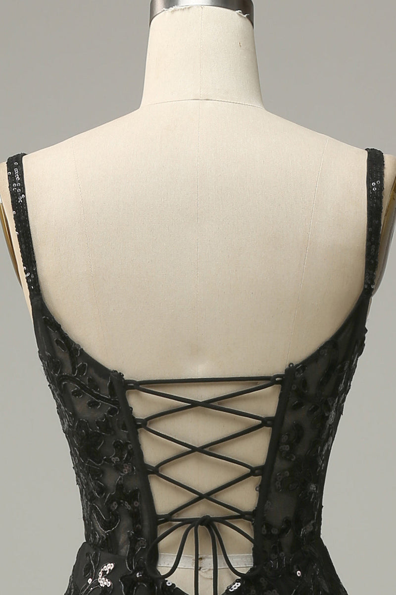 Load image into Gallery viewer, Havfrue Spaghetti stropper Black Paljetter Long Prom kjole med Split Front