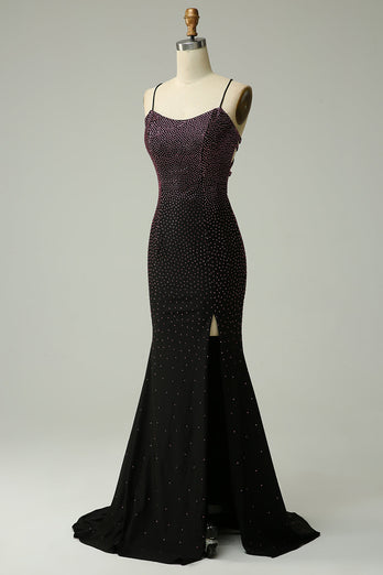 Dark Purple Spaghetti stropper Havfrue Prom kjole med Beading