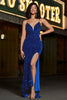 Load image into Gallery viewer, Royal Blue Mermaid Lace-Up Back Sequin Long Prom Dress med Slit