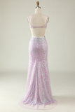 Slire V Neck Lilac Sequins Long Prom Kjole med Split Front