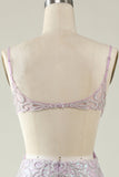 Slire V Neck Lilac Sequins Long Prom Kjole med Split Front