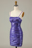 Load image into Gallery viewer, Sparkly Purple Sequins Spaghetti stropper Tight Short Homecoming Dress