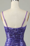 Sparkly Purple Sequins Spaghetti stropper Tight Short Homecoming Dress