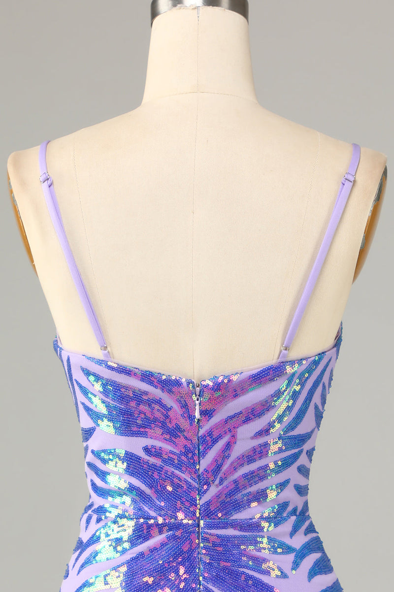Load image into Gallery viewer, Lilla spaghettistropper paljett bodycon hjemkomstkjole