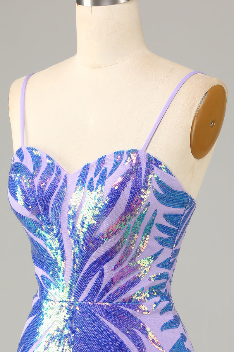 Load image into Gallery viewer, Lilla spaghettistropper paljett bodycon hjemkomstkjole