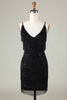 Load image into Gallery viewer, Sparkly Black Sequins Beaded Tight Short Homecoming Dress med frynser