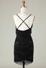 Load image into Gallery viewer, Sparkly Black Sequins Beaded Tight Short Homecoming Dress med frynser