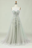 Sweetheart Beaded Light Green Long Prom Dress med Slit Front