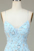 Load image into Gallery viewer, Glitrende blå paljetter Beaded Blomster Tight Short Homecoming Dress