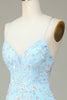 Load image into Gallery viewer, Glitrende blå paljetter Beaded Blomster Tight Short Homecoming Dress