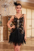 Load image into Gallery viewer, Sparkly Sheath Spaghetti stropper Svart paljetter Cocktail kjole med sommerfugl