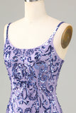 Sparkly Purple Sequins Spaghetti Stropper Kort Homecoming Kjole med frynser