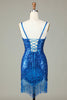 Load image into Gallery viewer, Slire Spaghetti stropper Peacockt Blue Sequins 1920-tallet Kjole med dusk