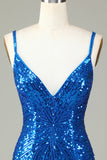 Slire Spaghetti stropper Peacockt Blue Sequins 1920-tallet Kjole med dusk