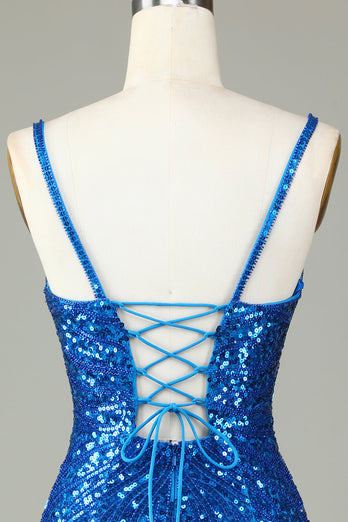 Slire Spaghetti stropper Peacockt Blue Sequins 1920-tallet Kjole med dusk