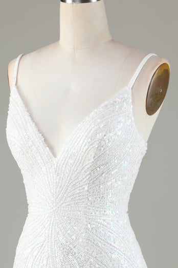 Sparkly Bodycon Spaghetti stropper Blå Lace-Up Tilbake Kort Homecoming kjole med perler