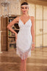 Load image into Gallery viewer, Bodycon Spaghetti stropper Hvite paljetter 1920-tallet Party kjole med dusk