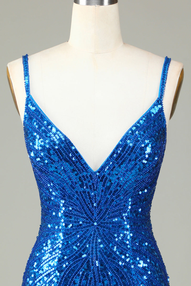 Load image into Gallery viewer, Sparkly Bodycon Spaghetti stropper Grønn Lace-Up Back Kort Homecoming kjole med perler