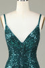 Load image into Gallery viewer, Sparkly Bodycon Spaghetti stropper Blå Lace-Up Tilbake Kort Homecoming kjole med perler