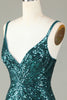 Load image into Gallery viewer, Sparkly Bodycon Spaghetti stropper Blå Lace-Up Tilbake Kort Homecoming kjole med perler