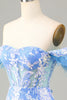 Load image into Gallery viewer, Nydelig kappe av skulderblå kort hjemkomstkjole med fjær