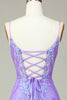 Load image into Gallery viewer, Stilig Bodycon Spaghetti stropper Lilac Sequins Korsett Homecoming kjole med Criss Cross Back