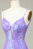 Stilig Bodycon Spaghetti stropper Lilac Sequins Korsett Homecoming kjole med Criss Cross Back