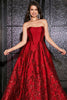Load image into Gallery viewer, A-Line stroppeløs elegant prinsesse mørk rød lang ballkjole med 3D-blomster
