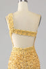 Load image into Gallery viewer, Havfrue paljetter En skulder Golden Prom Kjole med Slit