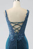 Load image into Gallery viewer, Glitter mørk blå havfrue Prom kjole med perler