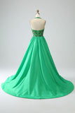 Satin Green Halter Prom kjole med perler