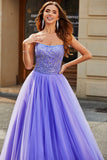 Stunning A Line Strapless Lilac Long Prom Dress med Beading