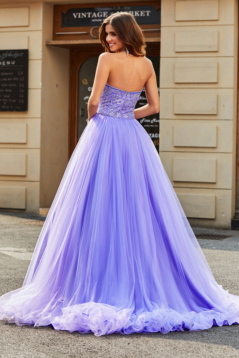 Load image into Gallery viewer, Stunning A Line Strapless Lilac Long Prom Dress med Beading