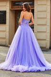 Stunning A Line Strapless Lilac Long Prom Dress med Beading