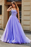 Stunning A Line Strapless Lilac Long Prom Dress med Beading