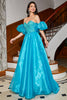 Load image into Gallery viewer, Blå A-linje av skulderkorsettet Beaded Prom kjole med tilbehør