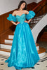 Load image into Gallery viewer, A-Line Blå korsett Prom kjole med perler