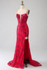 Load image into Gallery viewer, Havfrue mørk rød paljetter Prom kjole med spalt