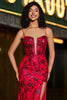 Load image into Gallery viewer, Stilig havfrue spaghetti stropper mørk rød korsett Prom kjole med delt front