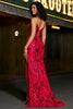 Load image into Gallery viewer, Stilig havfrue spaghetti stropper mørk rød korsett Prom kjole med delt front