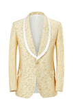 Champagne Sjal Lapel En knapp Jacquard Menns Prom Suits