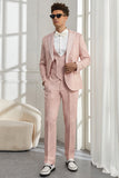 Silm Fit Peak Lapel Light Pink Jacquard Men's Homecoming Suits