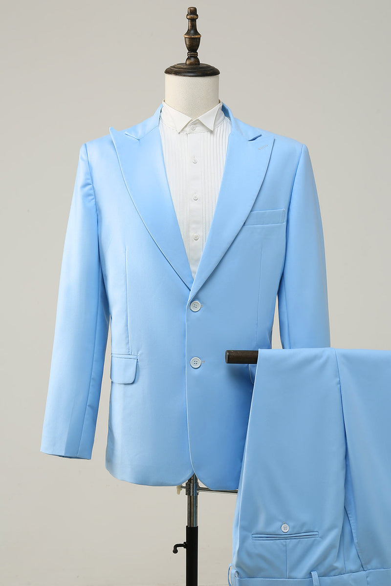 Load image into Gallery viewer, Peak Lapel Single Breasted Sky Blue Menns Prom Suits