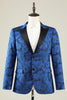Load image into Gallery viewer, Peak Lapel Jacquard Royal Blue Single Breasted Menns Prom Blazer